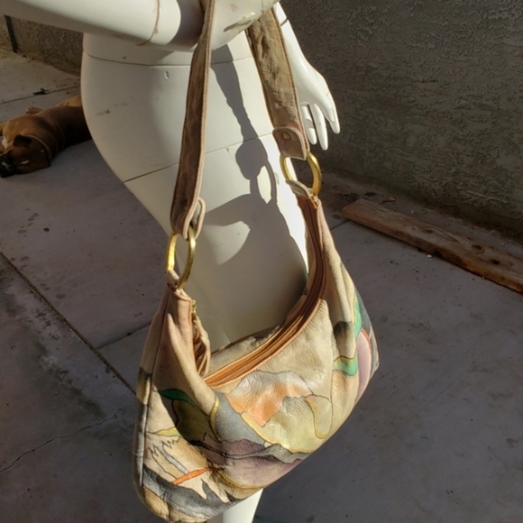 Magnifique abstract leather hand‎ painted shoulder ba - Picture 4 of 16